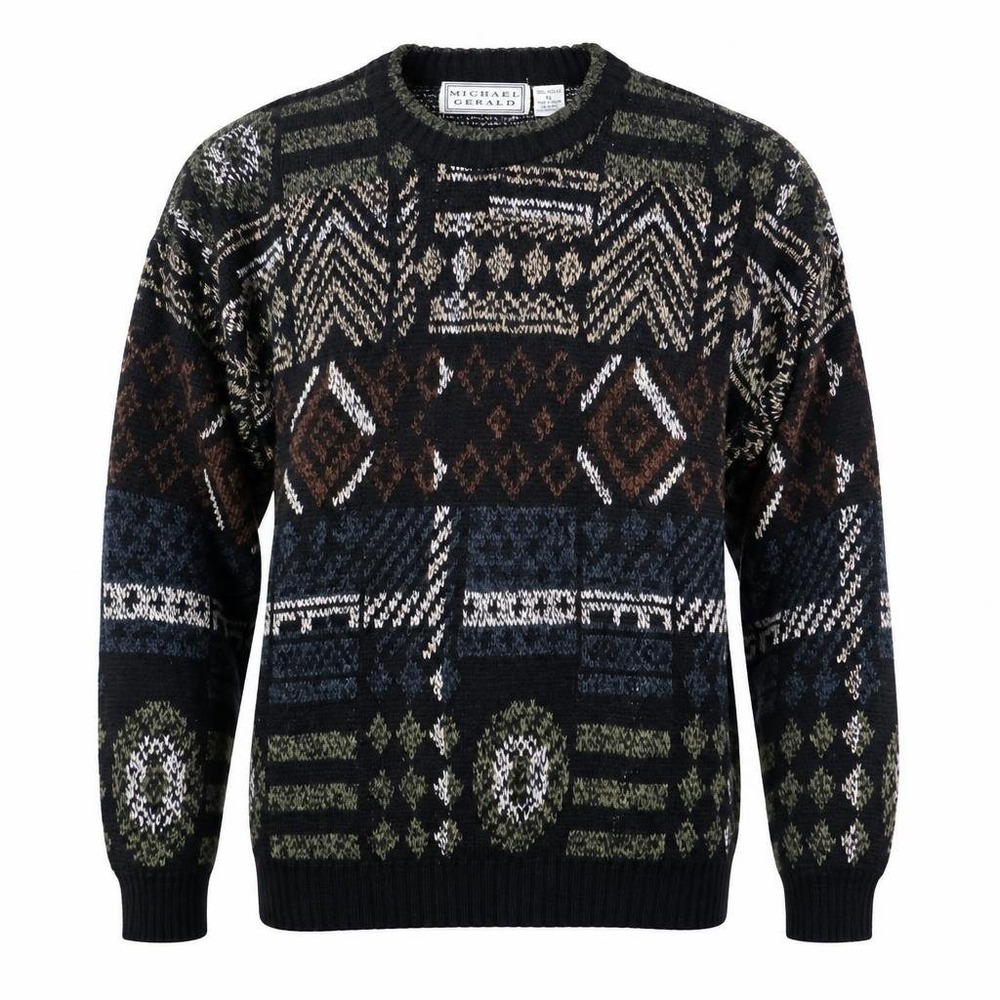 VTG Michael Gerald Sweater Mens XL Geometric Grandpa Core Pullover 90s Patchwork
